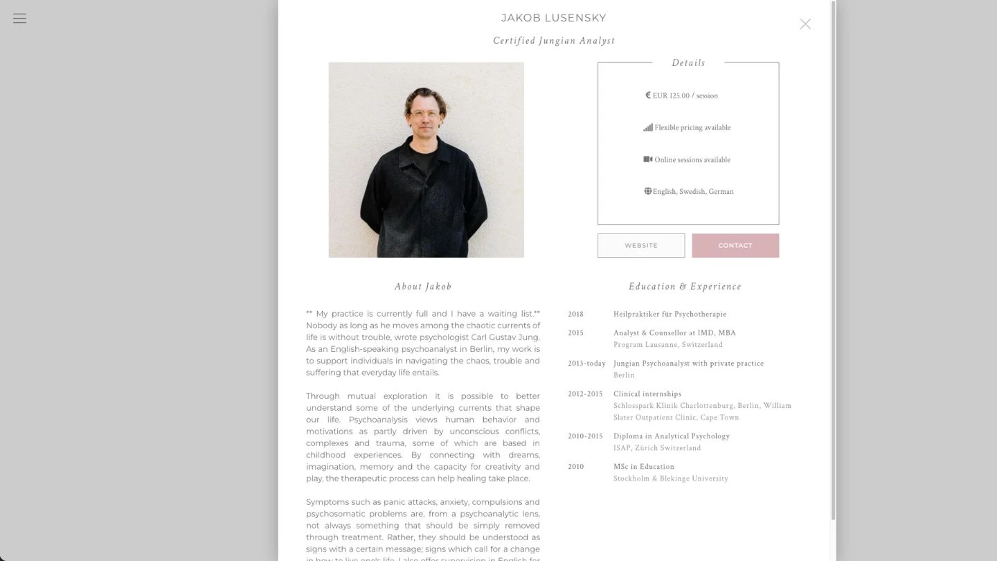 Therapeuten-Profile auf mittelweg50.com mit Foto, Sprachen und Ansatz