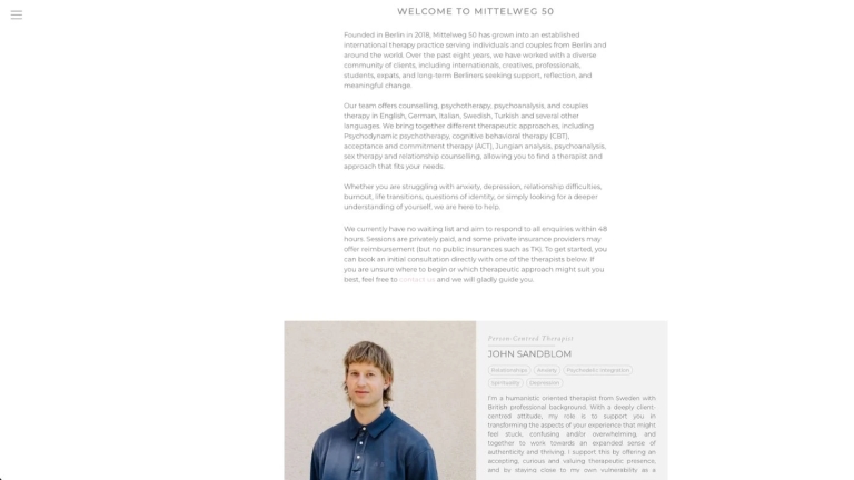Website-Ausschnitt der Mittelweg 50 Praxis nach dem Performance-Refresh